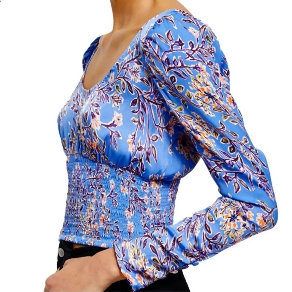 EUC Free People Santiago Boho Top Periwinkle Floral Size Small